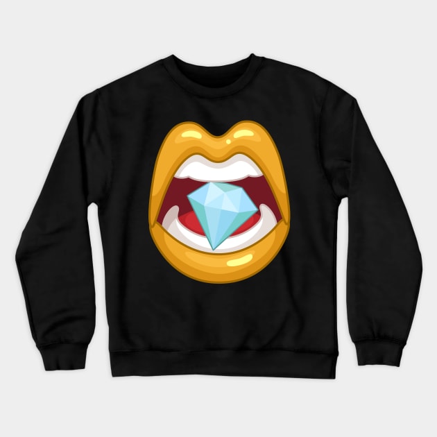 Gold Diamond Lips Crewneck Sweatshirt by Starquake